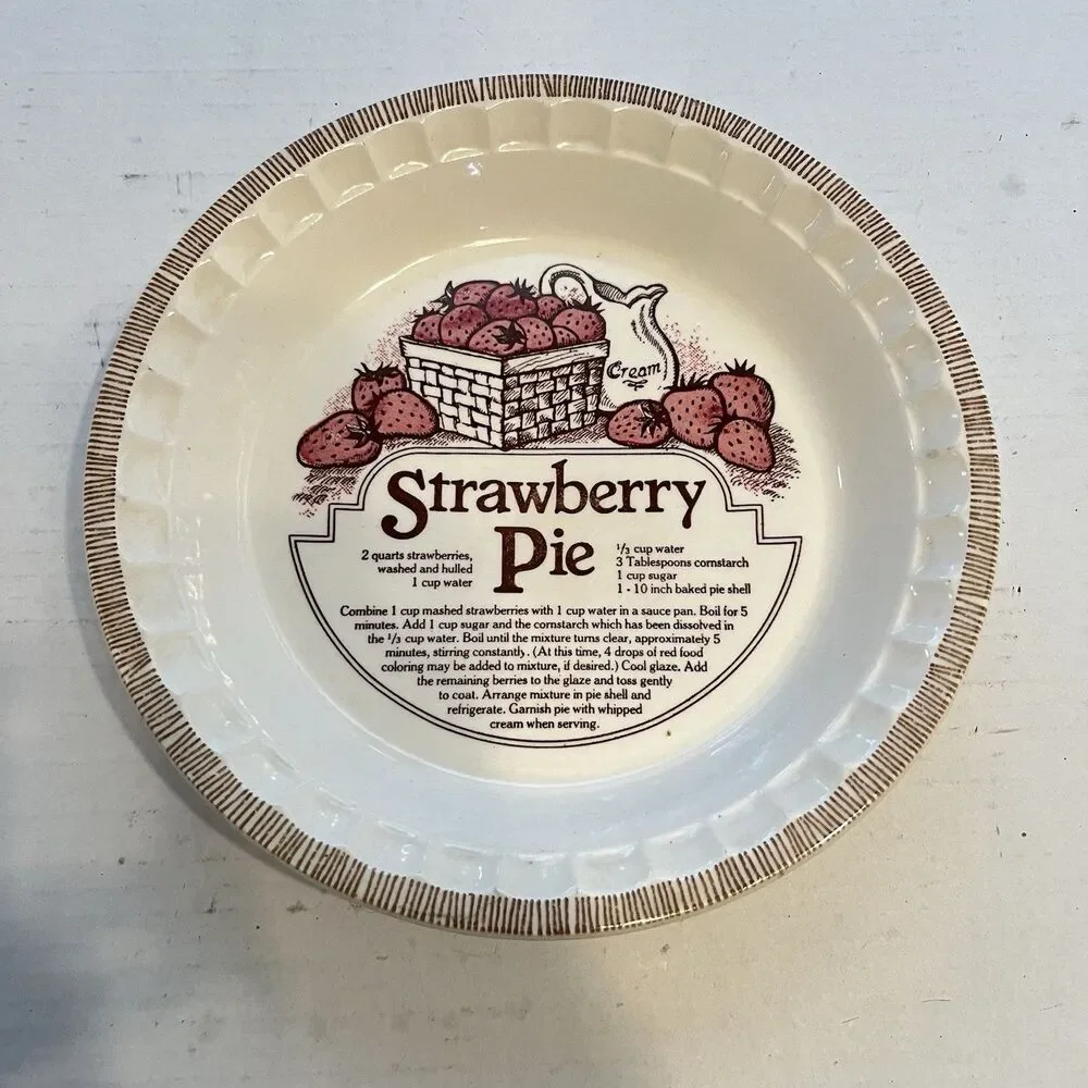 Vtg Royal China by Jeanette USA 11” Strawberry Pie Deep Dish Pie Plate w/ Recipe